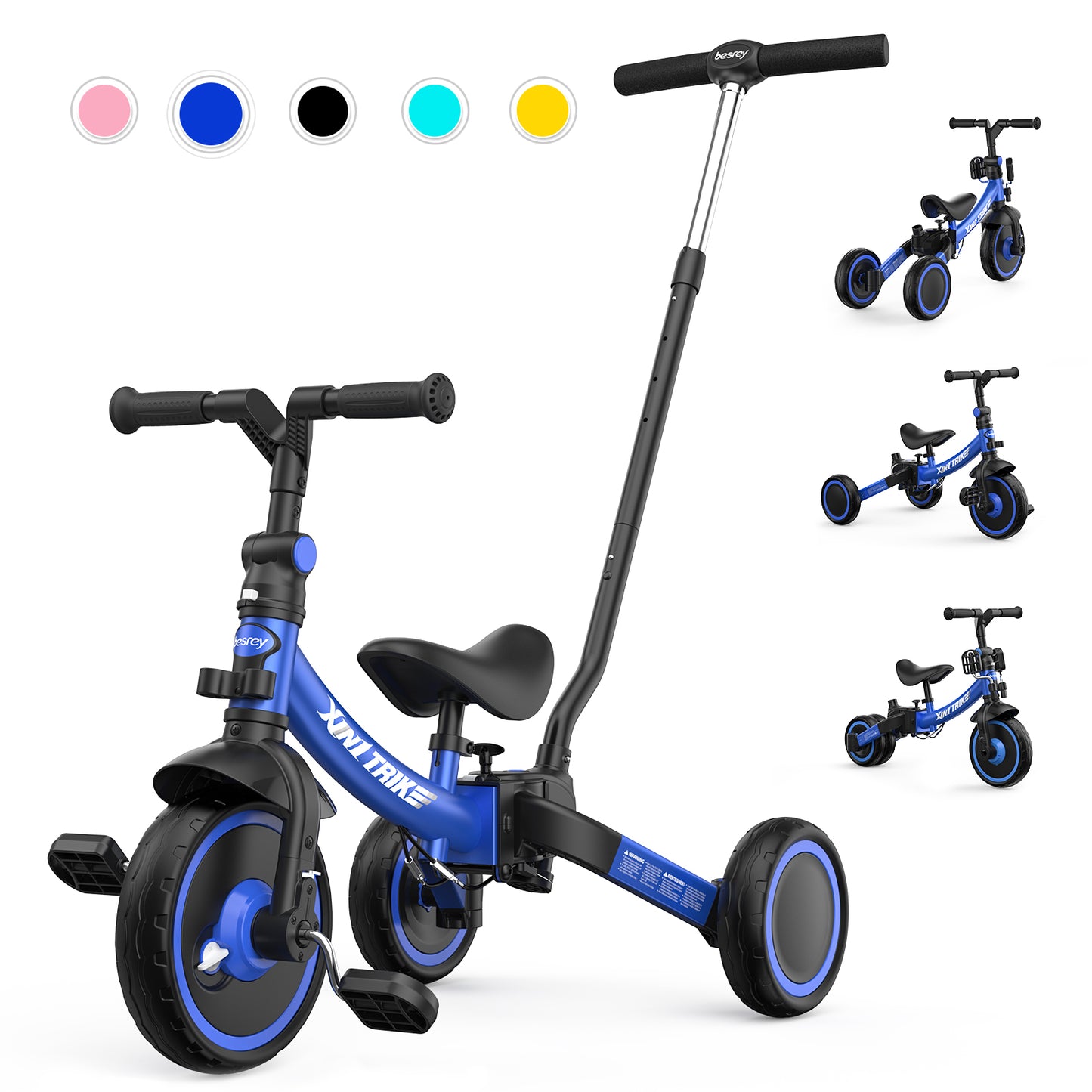besrey Triciclo para niños, triciclo para bebés, triciclo para niños,  cochecito de triciclo con asa de empuje, ruedas de goma todo terreno,  múltiples