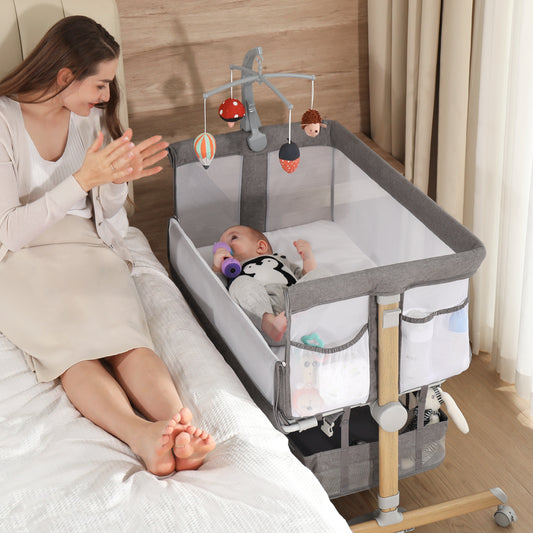 BD002 Baby Bassinet Bedside Sleeper, besrey 3 IN 1 Baby Sleeper with Mobile Toy Hanger