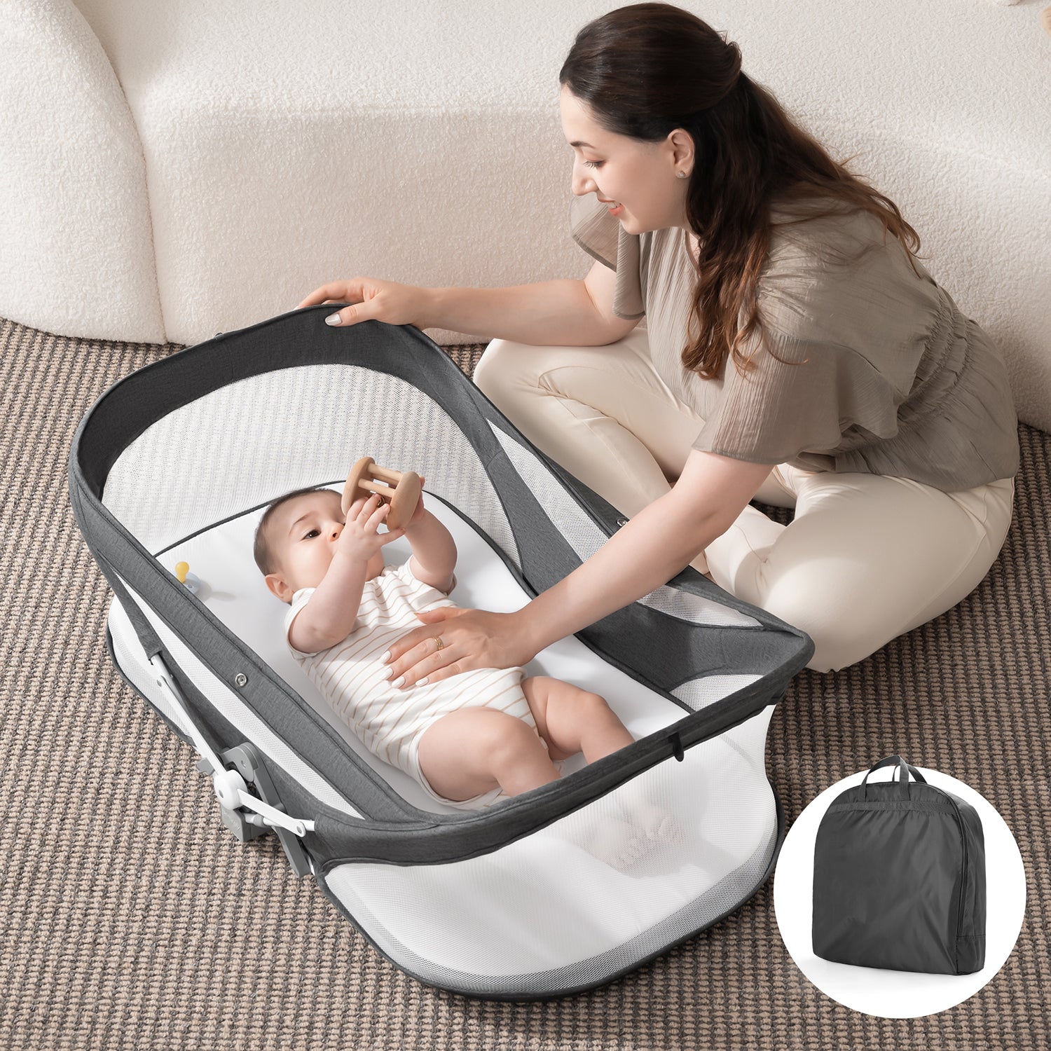 Besrey 4 in 1 Portable Foldable Baby Bedside Bassinet Sleeper for Newb