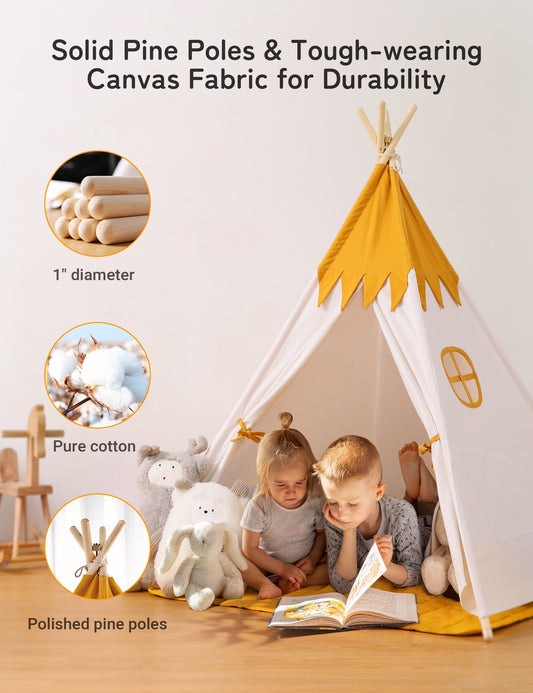 Besrey Foldable Childrens Teepee Tent, Toddler Tent with LED