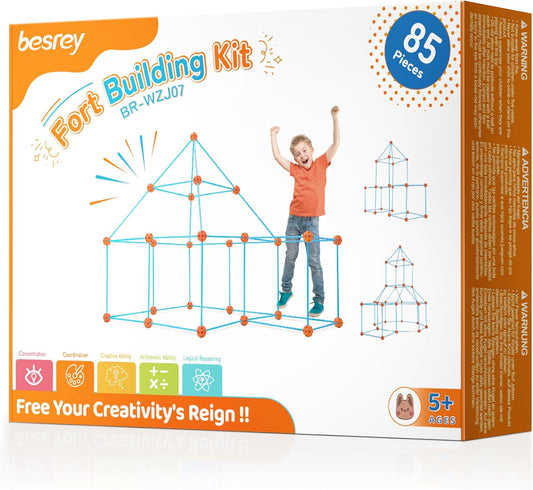 Besrey Kids Fort Building Kit - 85 Piece, Construction Toys for 5+ Years Old Boys & Girls, Den Building Kit DIY Play Tent Indoor & Outdoor, STEM Building Toys