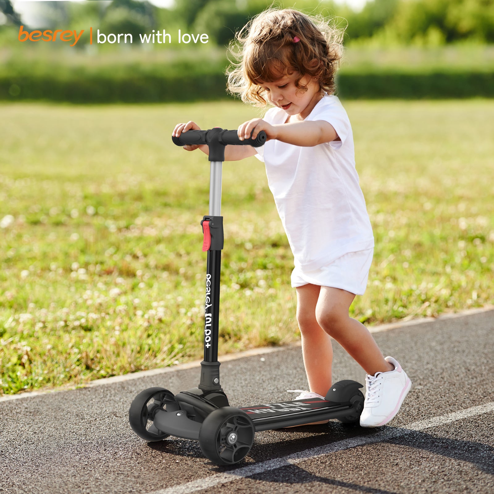 Besrey Folding Toddler Kick Scooter | Adjustable Height,LED Light Wheels  ,Extra Wide Deck