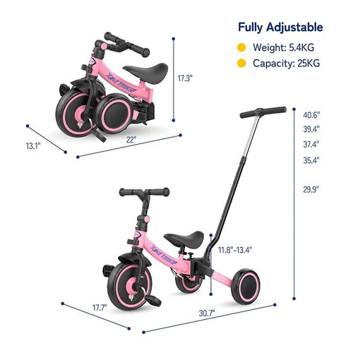 Besrey 7-in-1 Foldable Toddler Tricycle for 1-5 Years Girls, Kids Push Trike for Balance Training, Size: 7 in 1, Pink