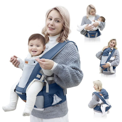 Portabebés para recién nacidos a niños pequeños con asiento de cadera 6 en  1 ergonómico para todas las posiciones, portabebés suave con capucha para